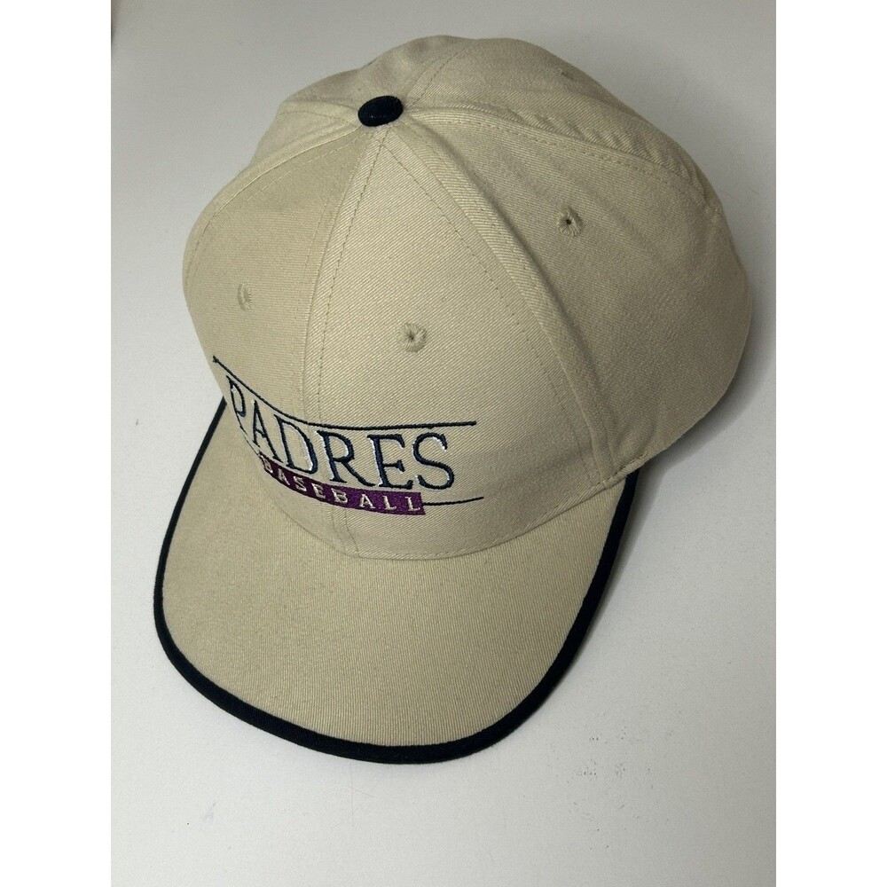 Vtg 90s San Diego Padres Hat Snapback Cream Beige Two Tone Wells Fargo Promo MLB - Picture 4 of 8